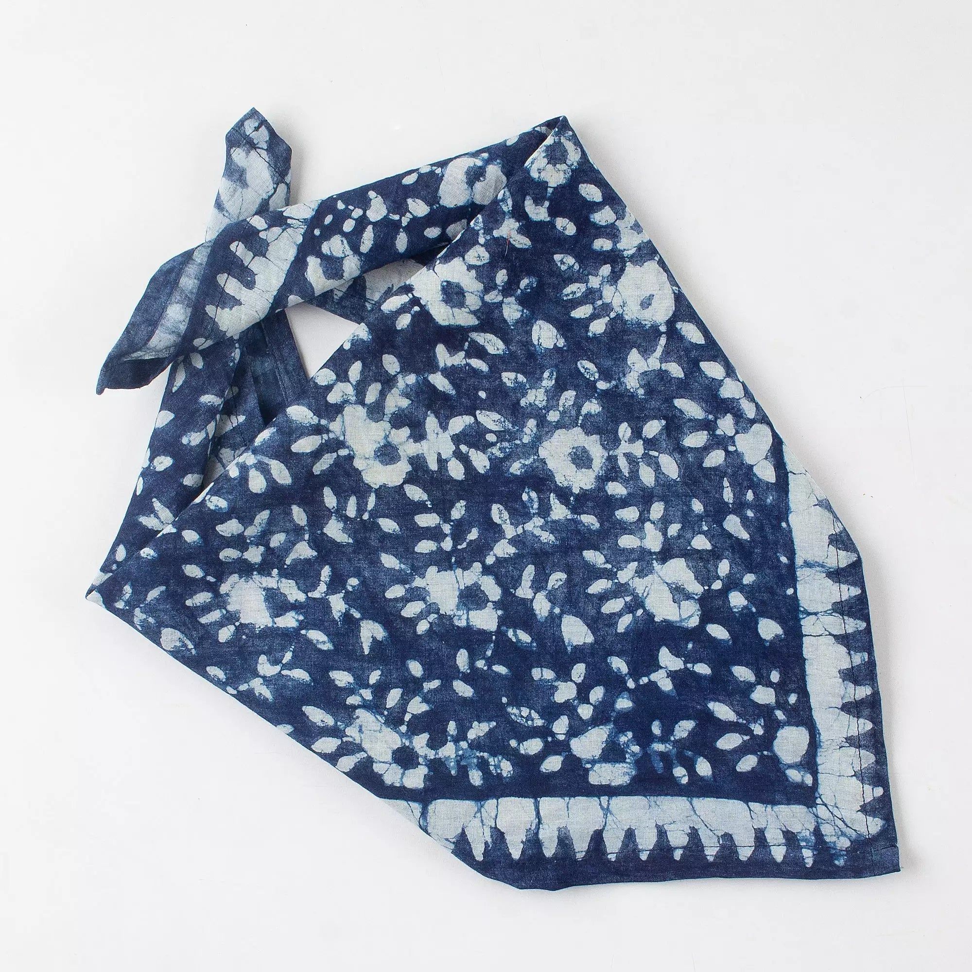 Unisex Indigo Floral Hand Block Printed Cotton Head Bandana 592
